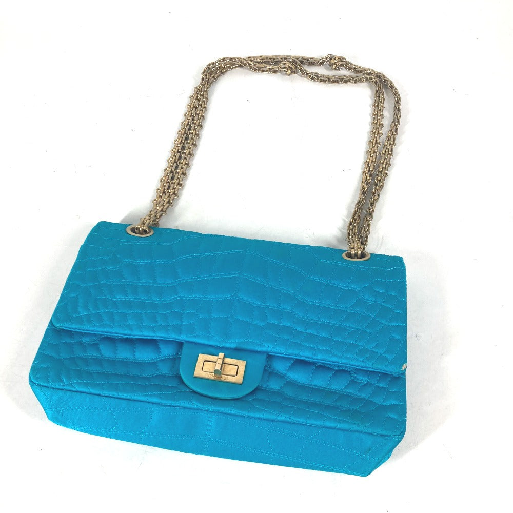 Chanel Shoulder Bag Nylon Blue Crossbody Chain Bag W Chain 2.55 Metal Fittings Matelasse Women Used Authentic