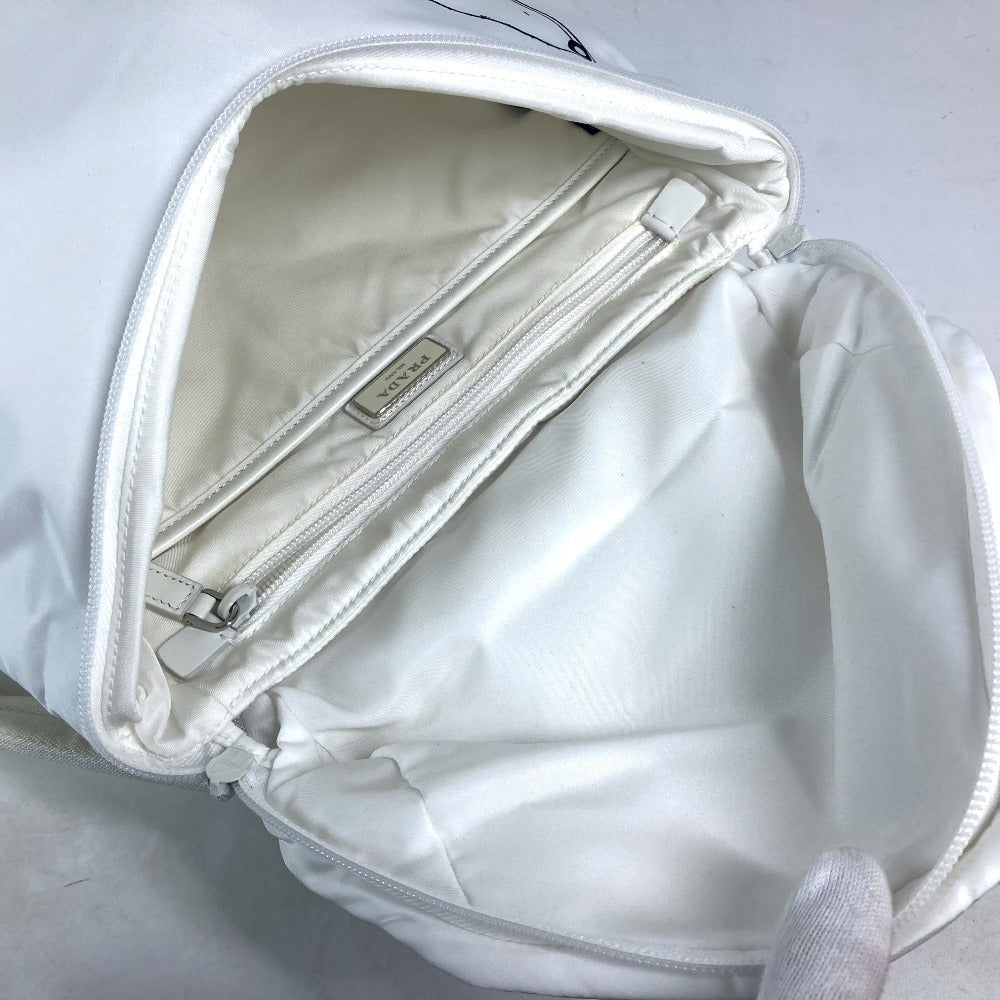 Prada Backpack 1 Bz07 Nylon White Logo Bicolor Signeau Print Unisex(unisex) Used Authentic