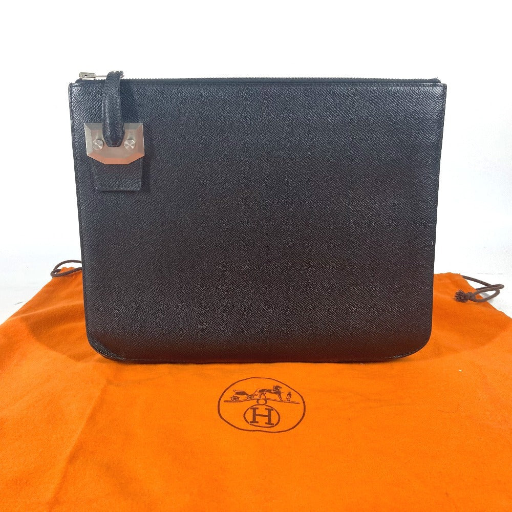 Hermes Clutch Bag Epsom Black Logo City Hall Business Bag Pm Unisex(unisex) Used Authentic