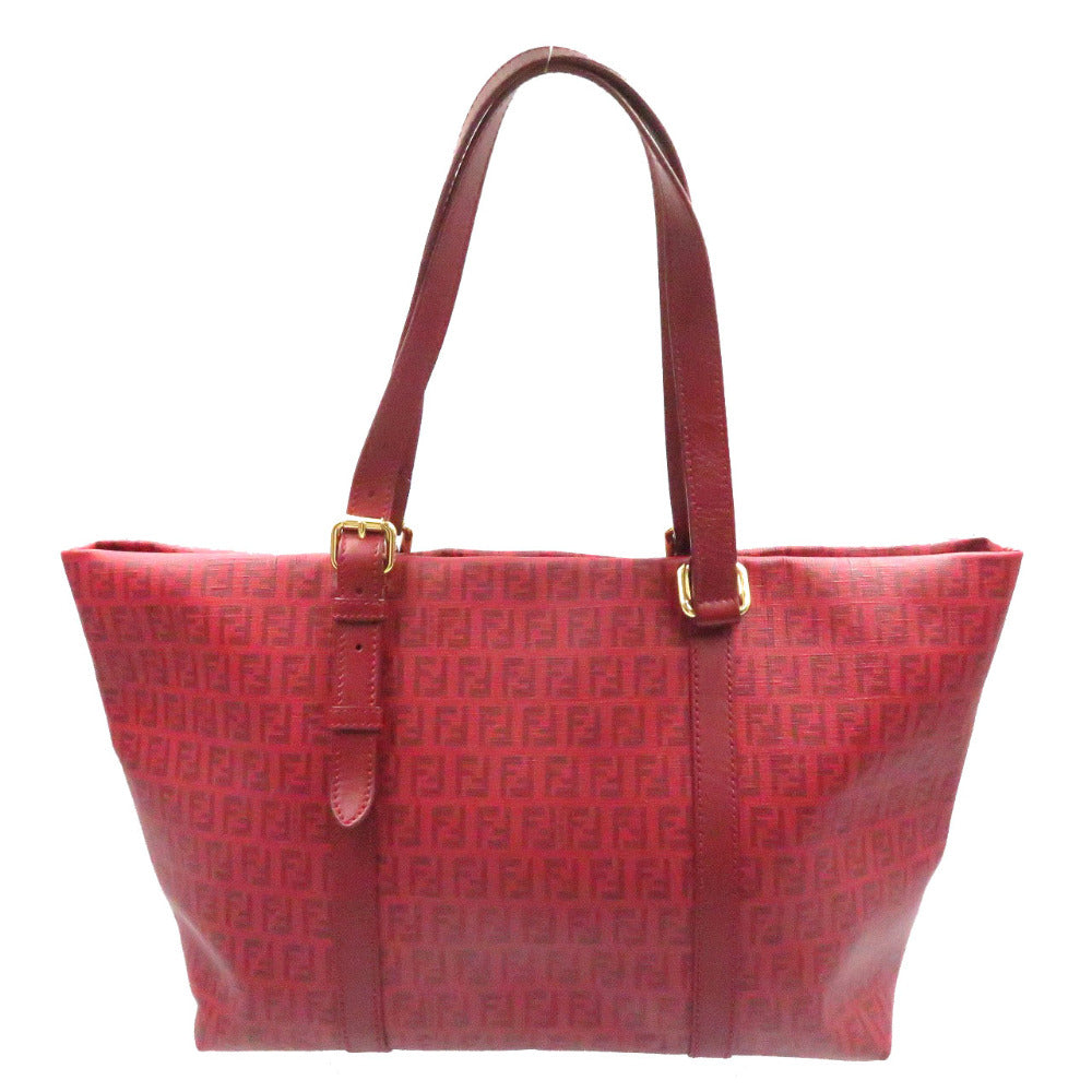 Fendi Tote Bag 8 Bh215 Pvc Coated Canvas Red Zucchino Women Used Authentic