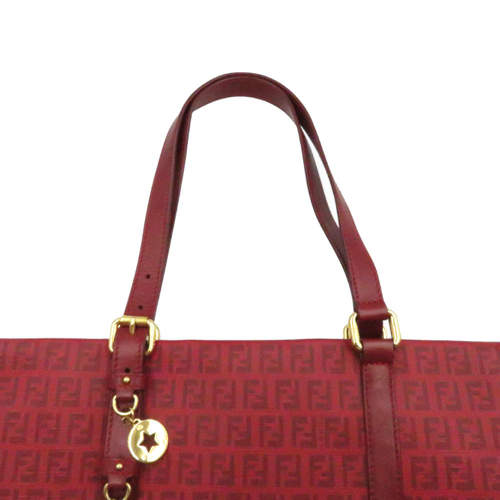 Fendi Tote Bag 8 Bh215 Pvc Coated Canvas Red Zucchino Women Used Authentic