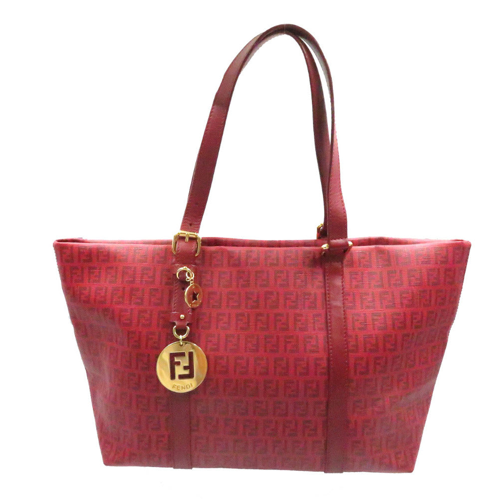 Fendi Tote Bag 8 Bh215 Pvc Coated Canvas Red Zucchino Women Used Authentic