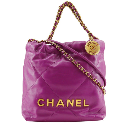 Chanel Shoulder Bag As3980 Calfskin Purple 2 Way Handbag 22 Mini Bag Women Used Authentic