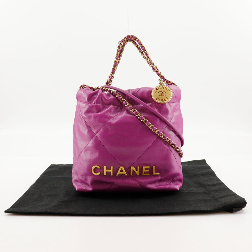 Chanel Shoulder Bag As3980 Calfskin Purple 2 Way Handbag 22 Mini Bag Women Used Authentic