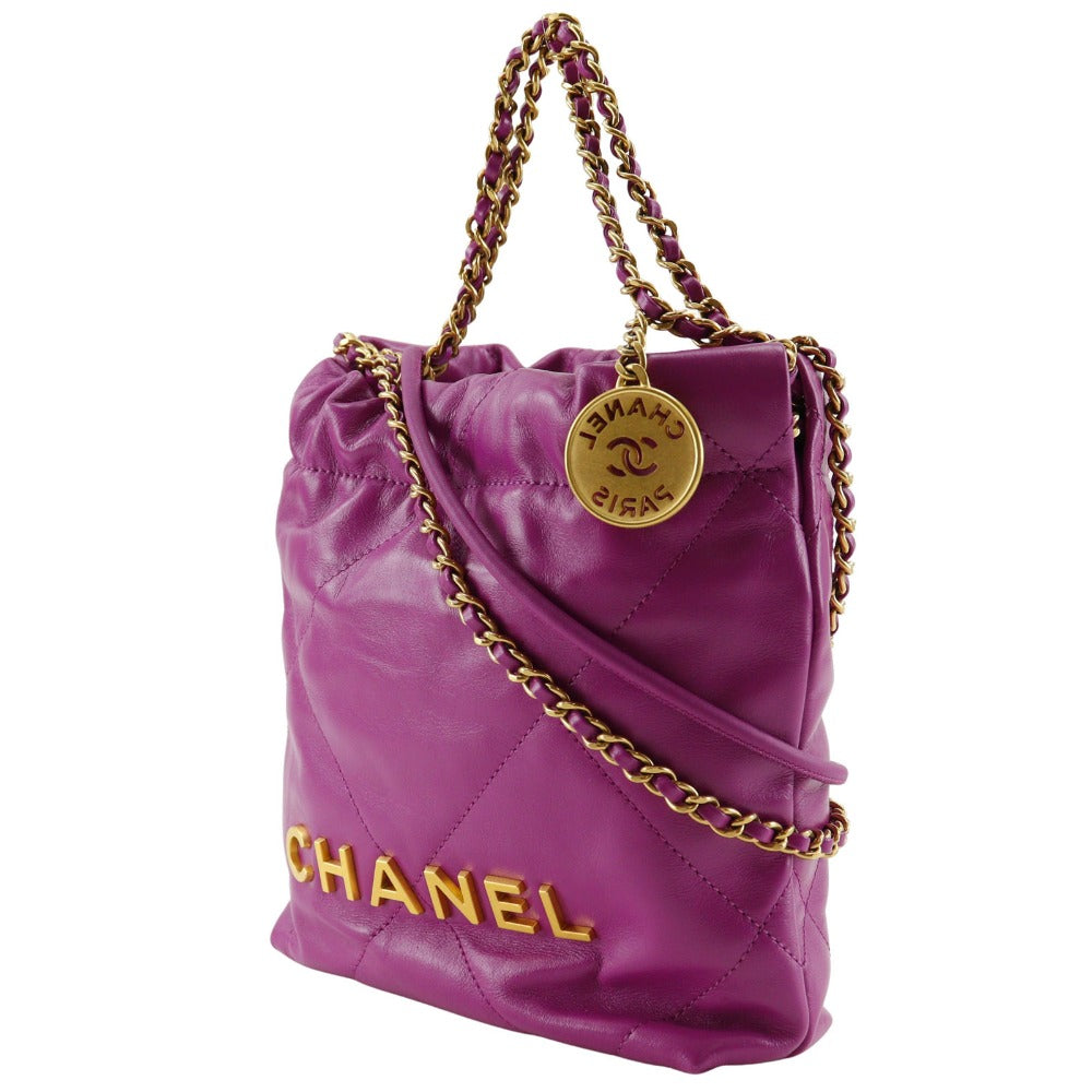 Chanel Shoulder Bag As3980 Calfskin Purple 2 Way Handbag 22 Mini Bag Women Used Authentic