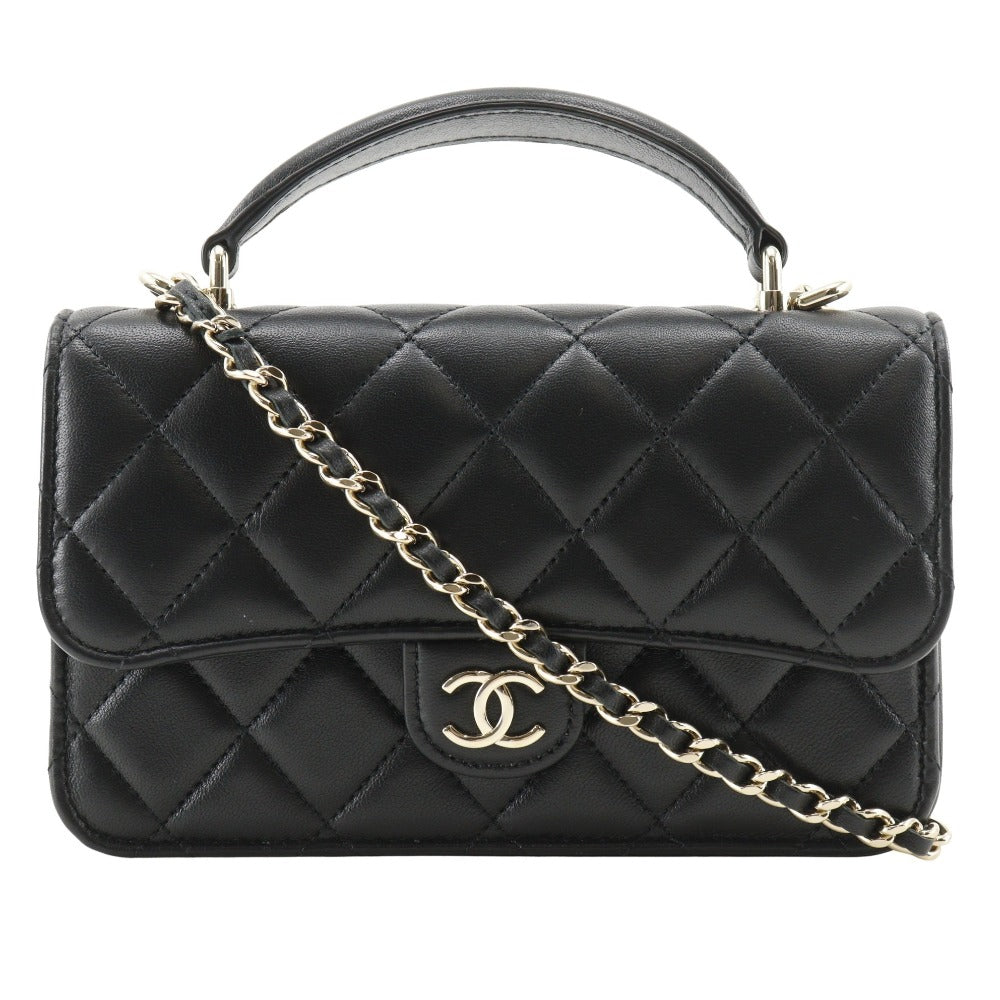 Chanel Shoulder Bag Ap3226 Lambskin Black Matrasse Smartphone Shoulder 2 Way Mini Chain Shoulder Women Used Authentic