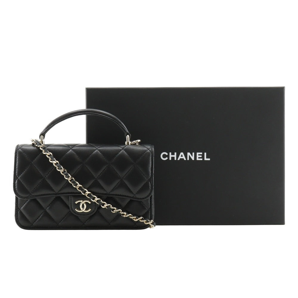 Chanel Shoulder Bag Ap3226 Lambskin Black Matrasse Smartphone Shoulder 2 Way Mini Chain Shoulder Women Used Authentic