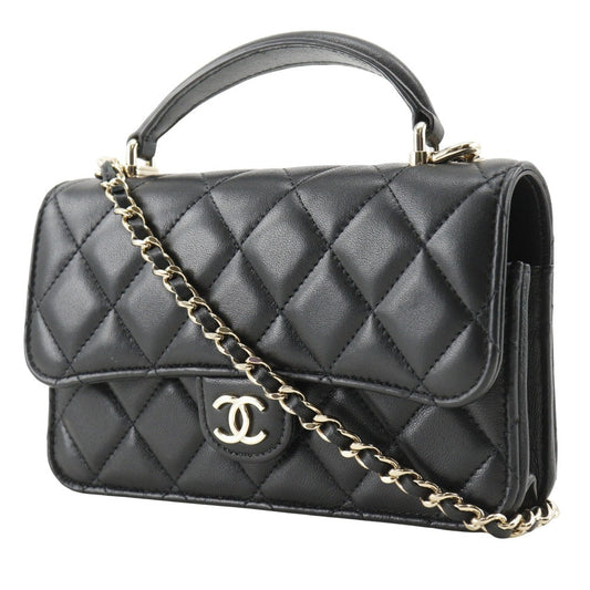 Chanel Shoulder Bag Ap3226 Lambskin Black Matrasse Smartphone Shoulder 2 Way Mini Chain Shoulder Women Used Authentic