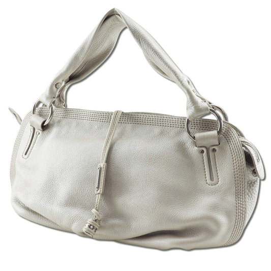 Celine Shoulder Bag Calfskin Beige Women Used Authentic