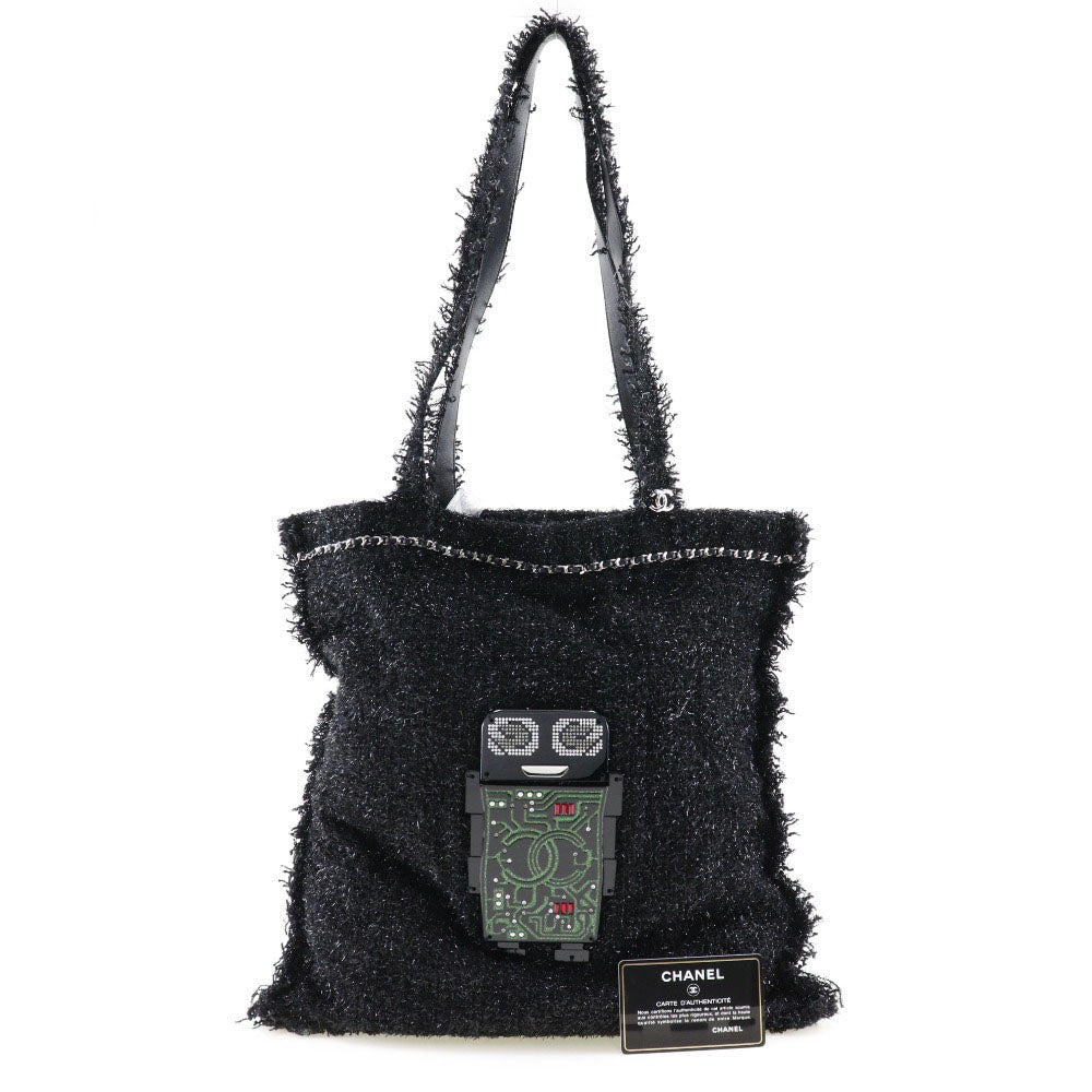 Chanel Tote Bag A94646 Tweed Black/Silver Metal Robot Coco Mark Unisex(unisex) Used Authentic