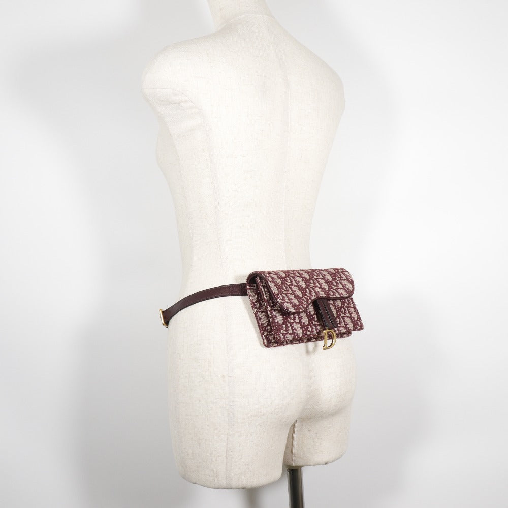 Christian Dior Waist Bag Canvas Bordeaux 2 Way Clutch Trotter Saddle Women Used Authentic