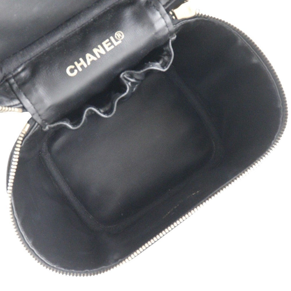 Chanel Pouch A01998 Caviar Skin Black Handbag Coco Mark Vanity Women Used Authentic