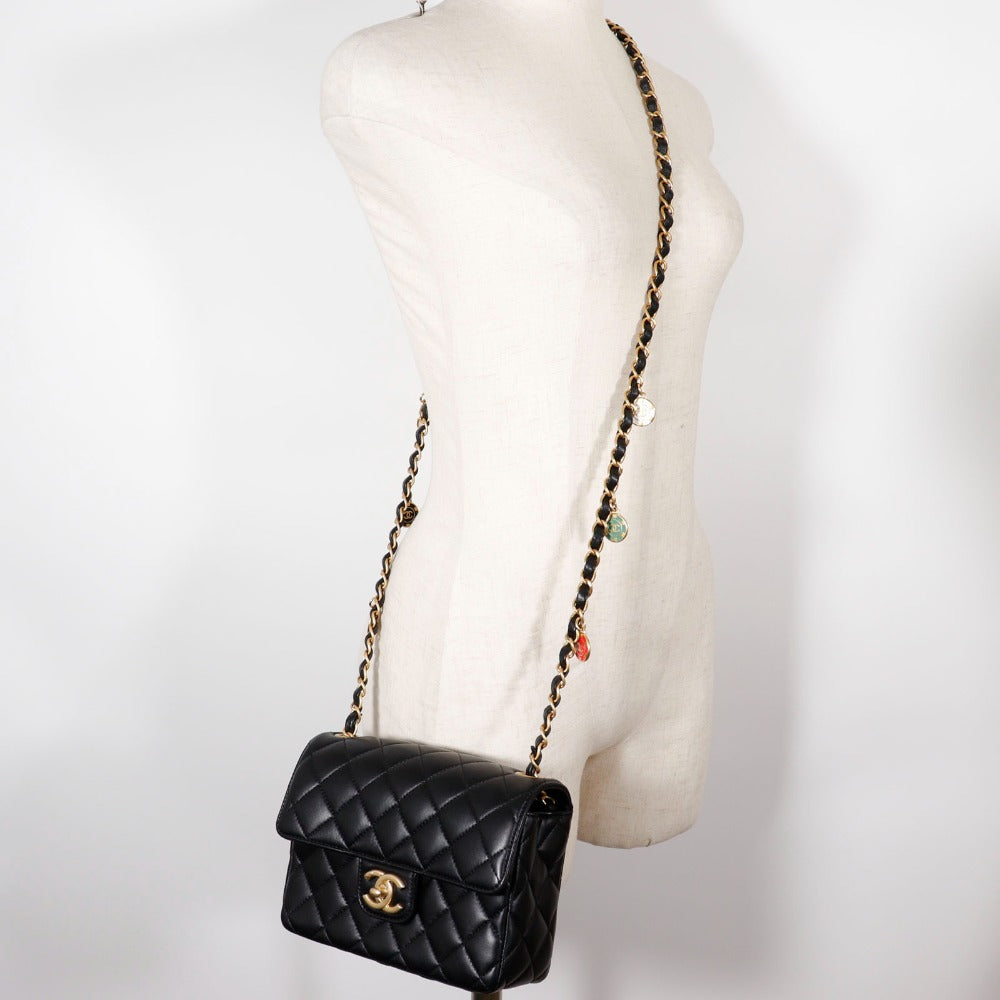 Chanel Shoulder Bag Calfskin Black Chain Shoulder Matrasse