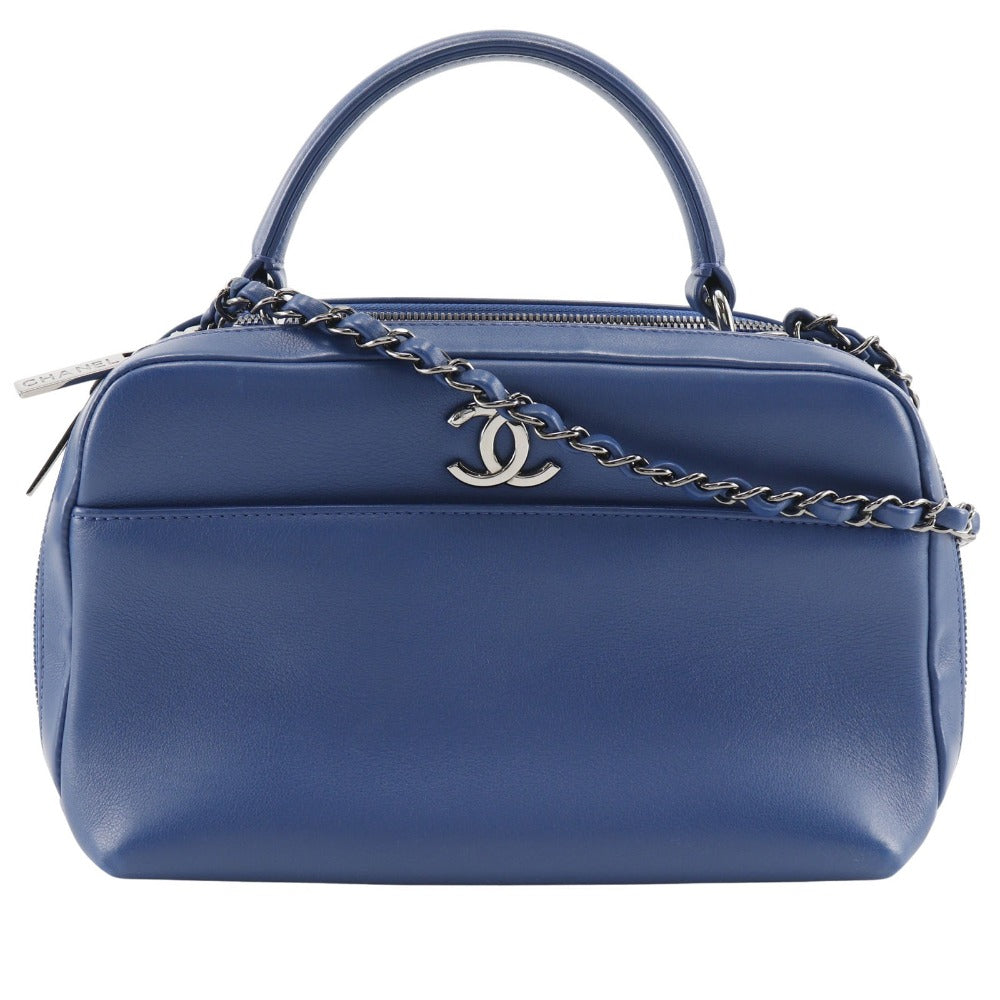 Chanel Handbag Calfskin Blue 2 Way Shoulder Trendy Bowling Bag