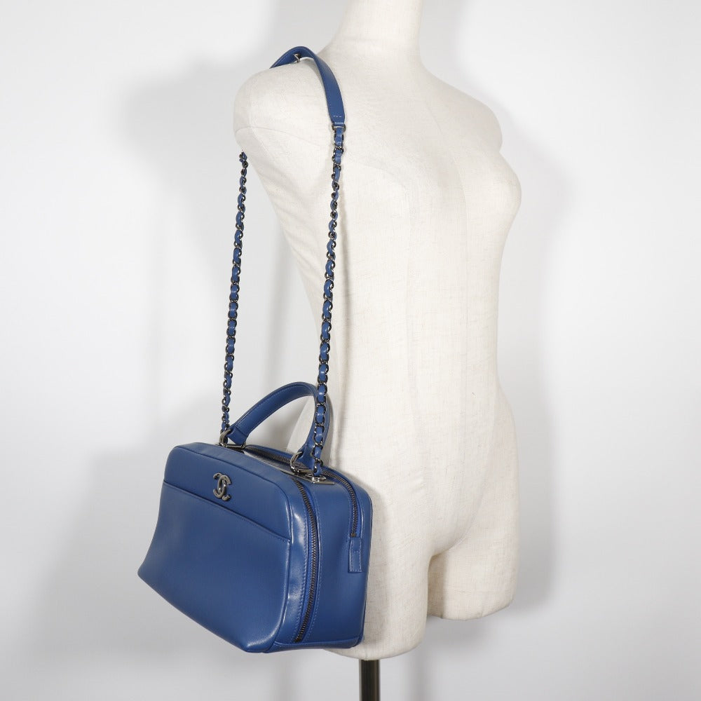 Chanel Handbag Calfskin Blue 2 Way Shoulder Trendy Bowling Bag