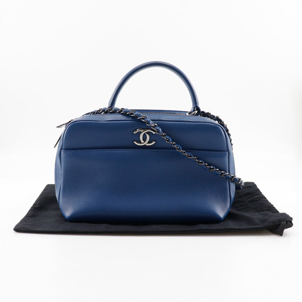 Chanel Handbag Calfskin Blue 2 Way Shoulder Trendy Bowling Bag