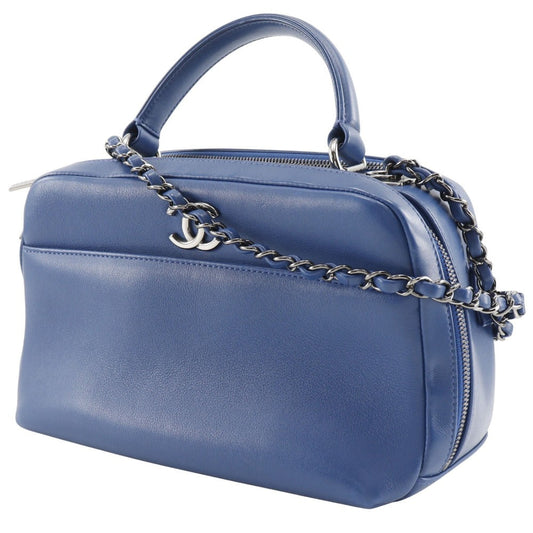 Chanel Handbag Calfskin Blue 2 Way Shoulder Trendy Bowling Bag