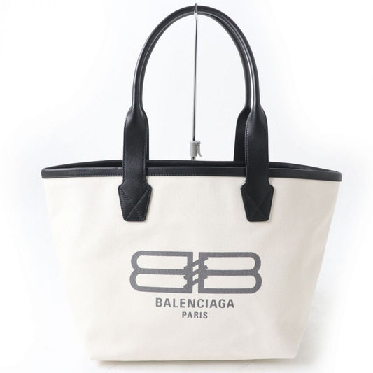 Balenciaga Tote Bag 692068 Canvas, Leather White X Black Jumbo Small Tote Bag Women Used Authentic