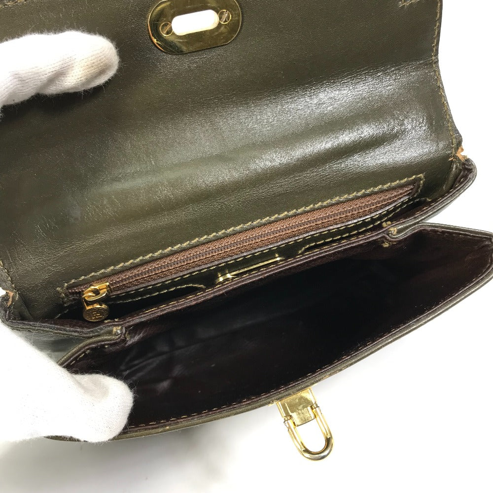 Fendi Shoulder Bag Leather Khaki Handbag Bag Vintage Women Used Authentic