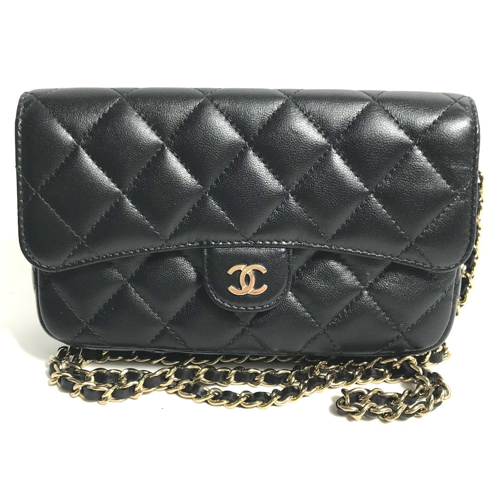 Chanel Shoulder Bag Ap2096 Lambskin Black Coco Mark Phone Case Wallet Cc Matrasse Chain Wallet Women Used Authentic