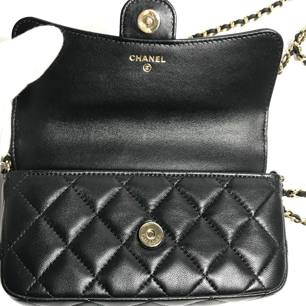 Chanel Shoulder Bag Ap2096 Lambskin Black Coco Mark Phone Case Wallet Cc Matrasse Chain Wallet Women Used Authentic