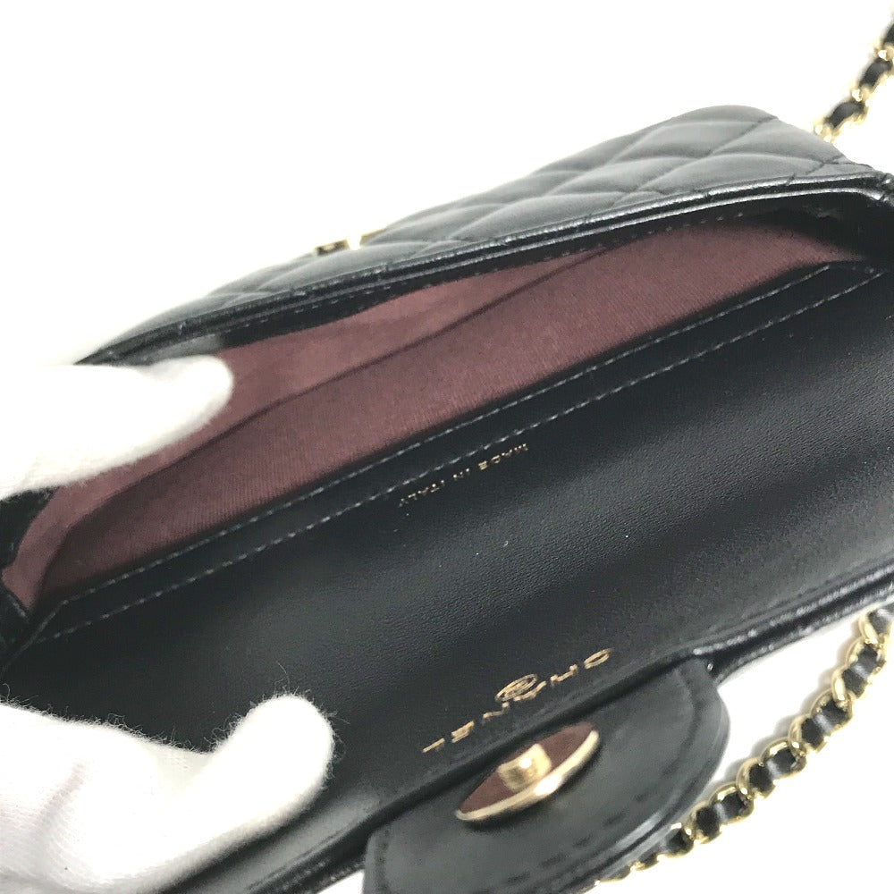 Chanel Shoulder Bag Ap2096 Lambskin Black Coco Mark Phone Case Wallet Cc Matrasse Chain Wallet Women Used Authentic