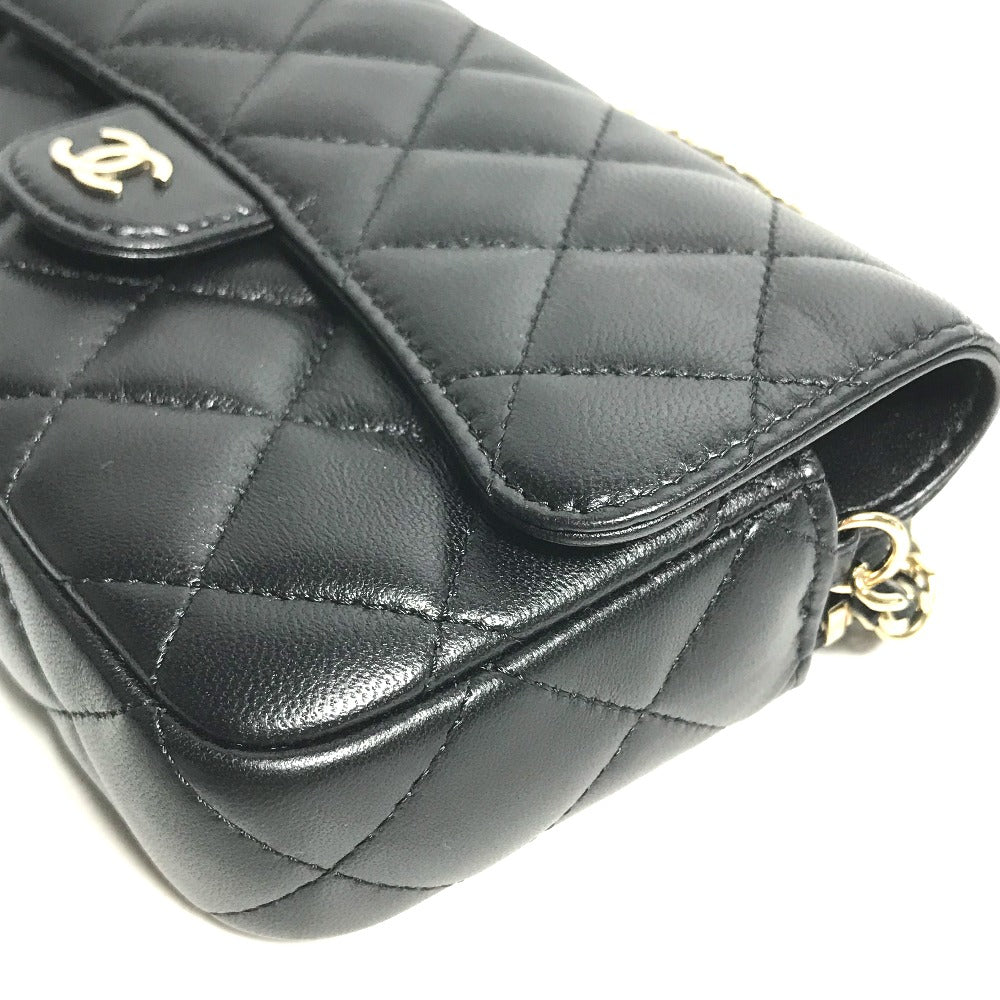 Chanel Shoulder Bag Ap2096 Lambskin Black Coco Mark Phone Case Wallet Cc Matrasse Chain Wallet Women Used Authentic