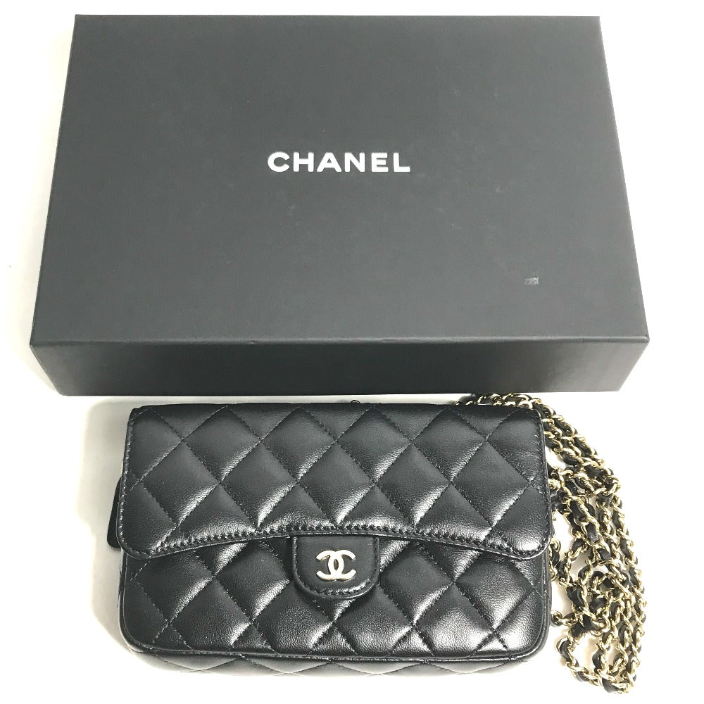 Chanel Shoulder Bag Ap2096 Lambskin Black Coco Mark Phone Case Wallet Cc Matrasse Chain Wallet Women Used Authentic