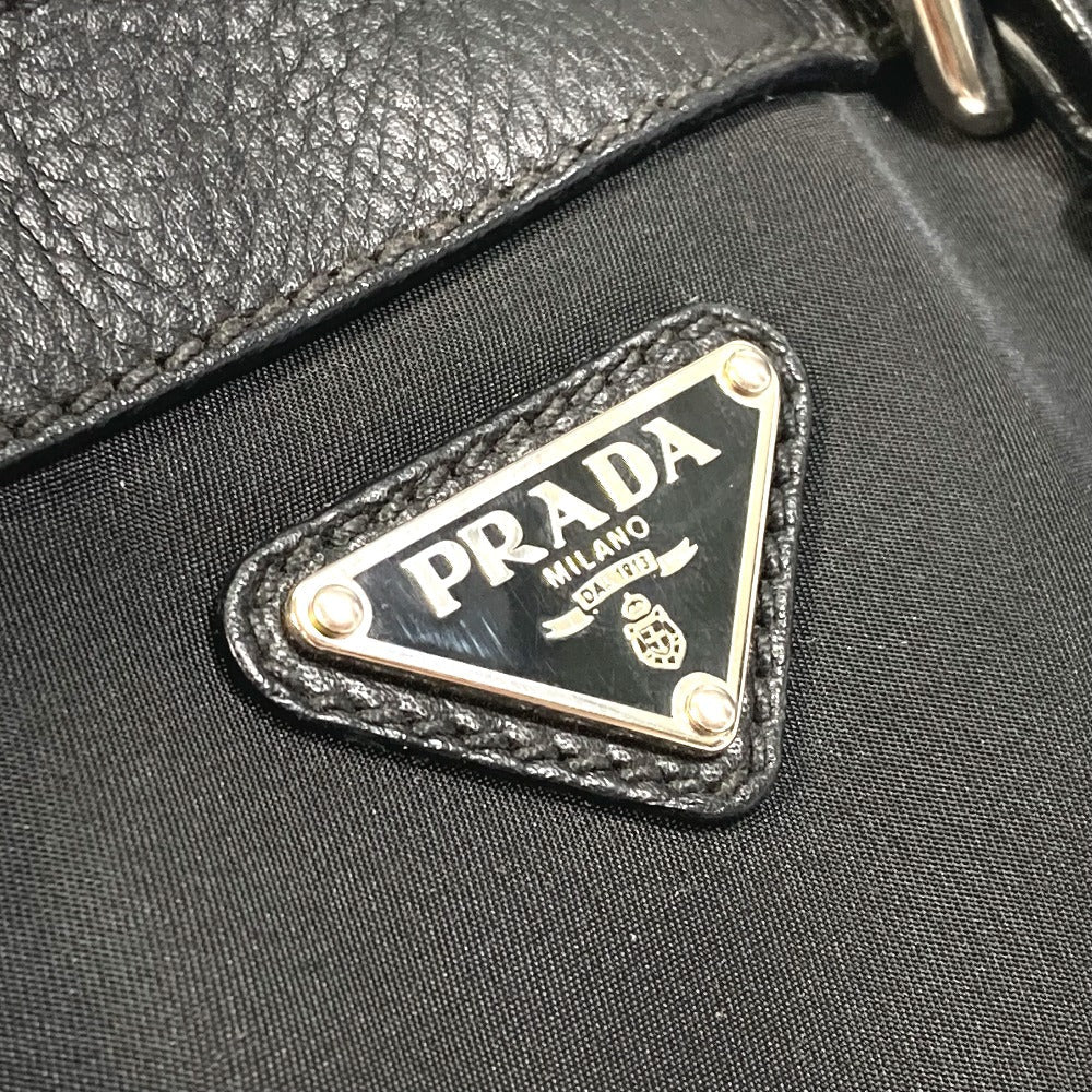 Prada Handbag Nylon / Leather Black Triangle Logo Tote Bag Women Used Authentic