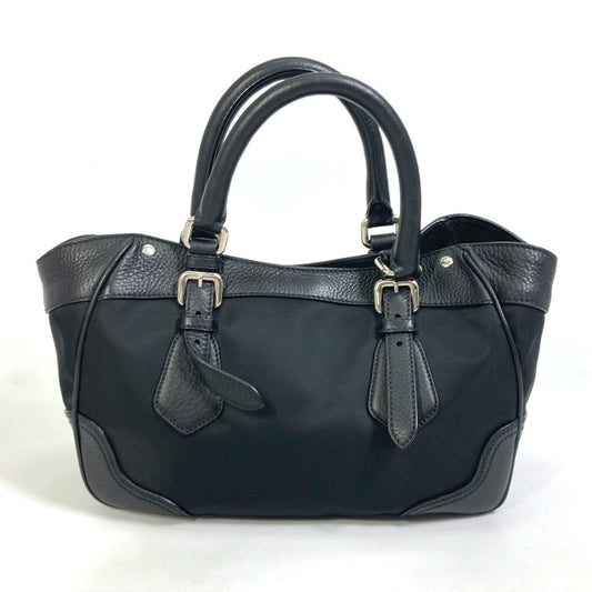 Prada Handbag Nylon / Leather Black Triangle Logo Tote Bag Women Used Authentic