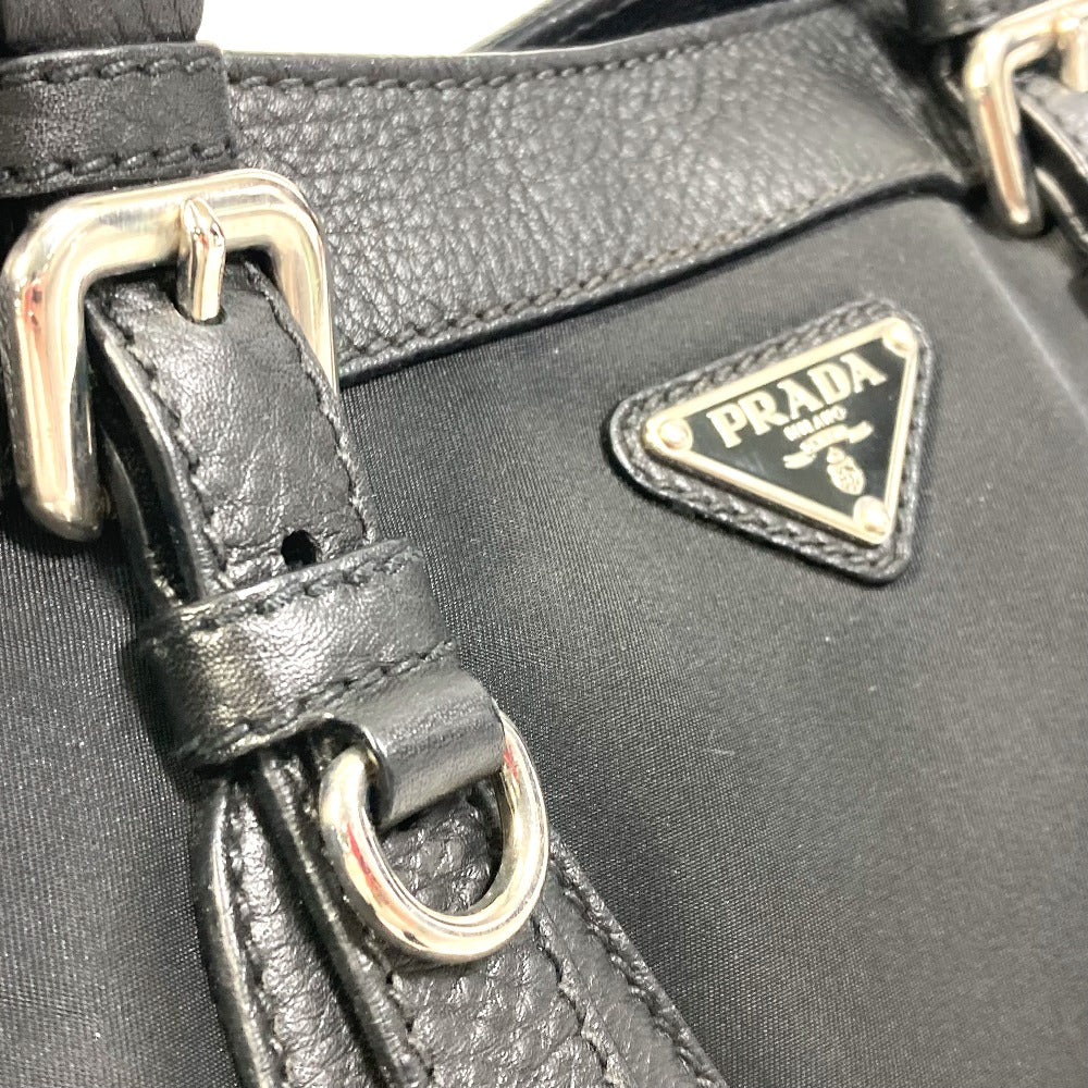 Prada Handbag Nylon / Leather Black Triangle Logo Tote Bag Women Used Authentic