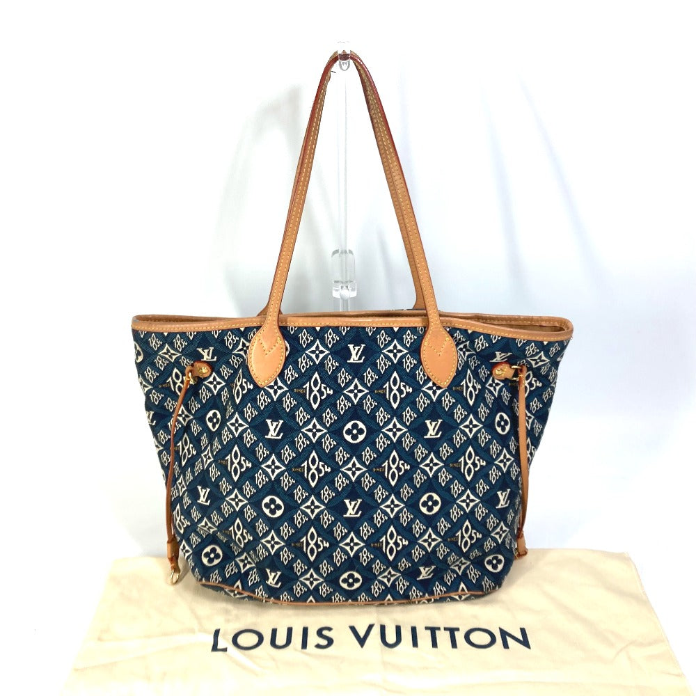 Louis Vuitton Tote Bag M57484 Jacquard Navy Monogram Jacquard Pouch Included Neverfull Mm Women Used Authentic