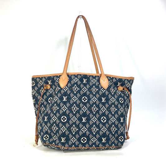 Louis Vuitton Tote Bag M57484 Jacquard Navy Monogram Jacquard Pouch Included Neverfull Mm Women Used Authentic