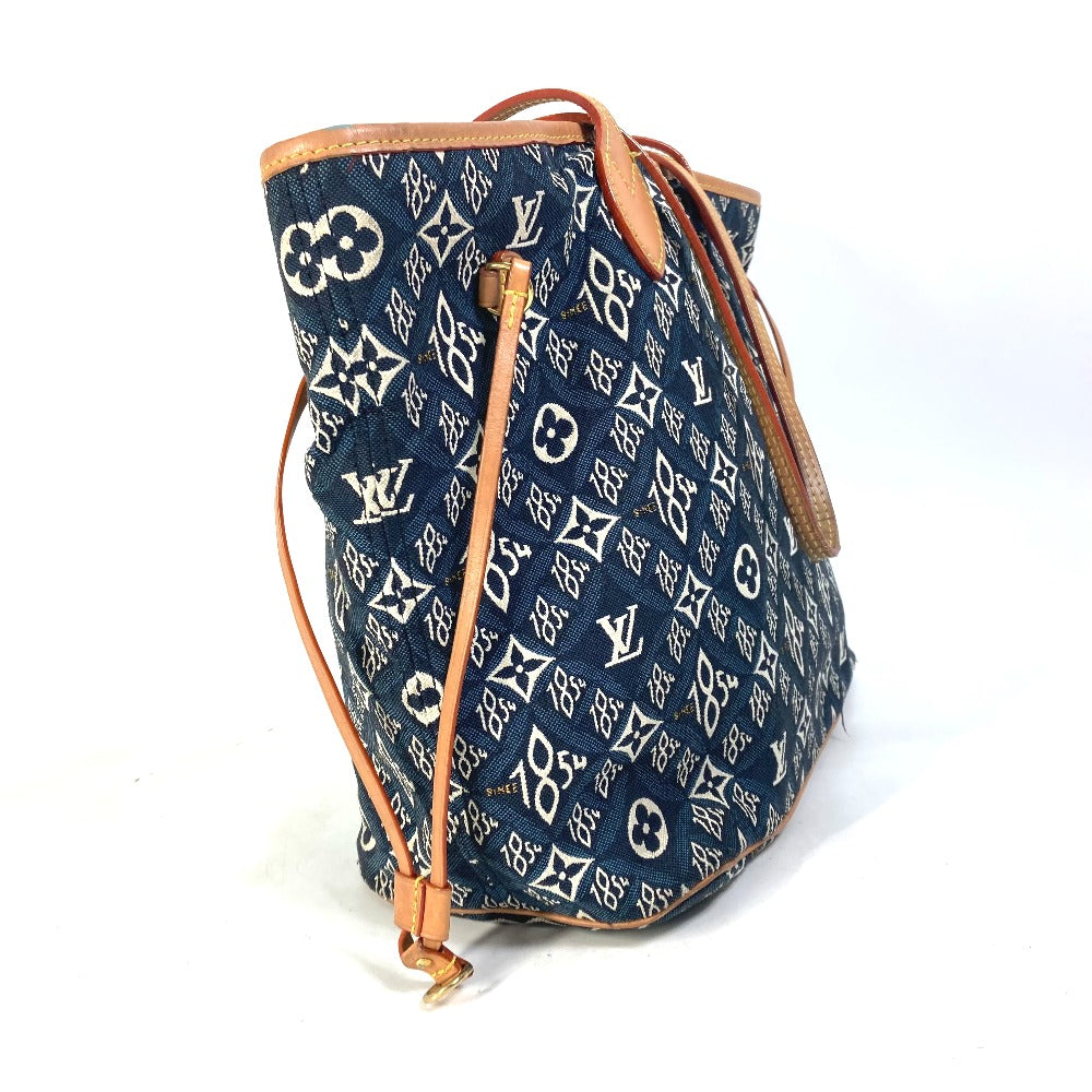 Louis Vuitton Tote Bag M57484 Jacquard Navy Monogram Jacquard Pouch Included Neverfull Mm Women Used Authentic