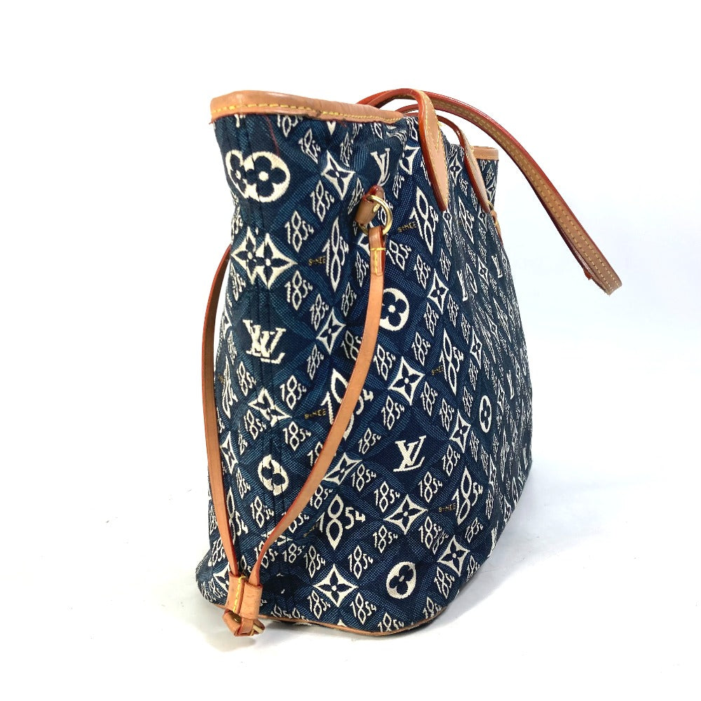 Louis Vuitton Tote Bag M57484 Jacquard Navy Monogram Jacquard Pouch Included Neverfull Mm Women Used Authentic