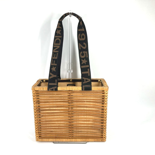 Fendi Handbag Rattan Brown Straw Basket Bag Basket Basket Women Used Authentic