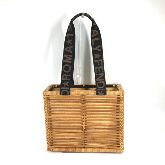 Fendi Handbag Rattan Brown Straw Basket Bag Basket Basket Women Used Authentic