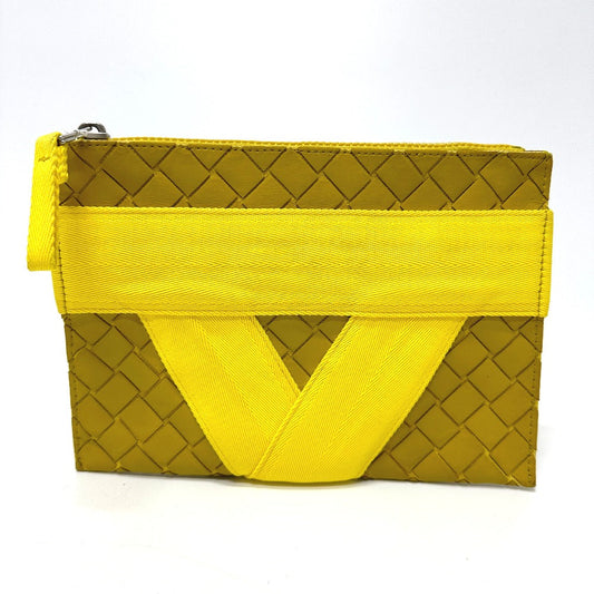 Bottegaveneta Clutch Bag Leather Yellow Intrecciato Mens Used Authentic