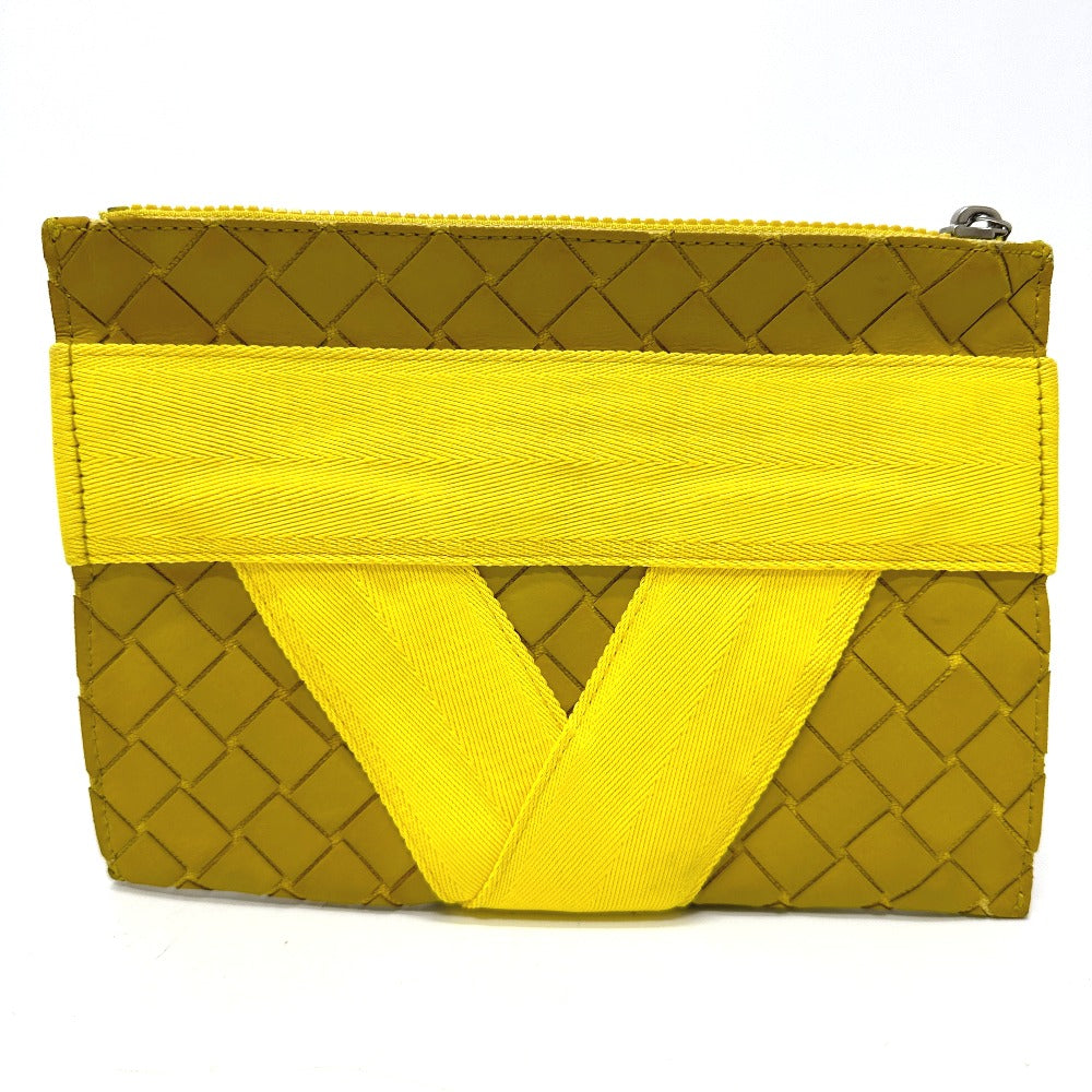 Bottegaveneta Clutch Bag Leather Yellow Intrecciato Mens Used Authentic