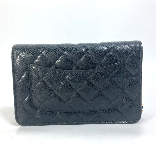 Chanel Shoulder Bag Ap0250 Caviar Skin Black Long Wallet Purse Cc Coco Mark Women Used Authentic