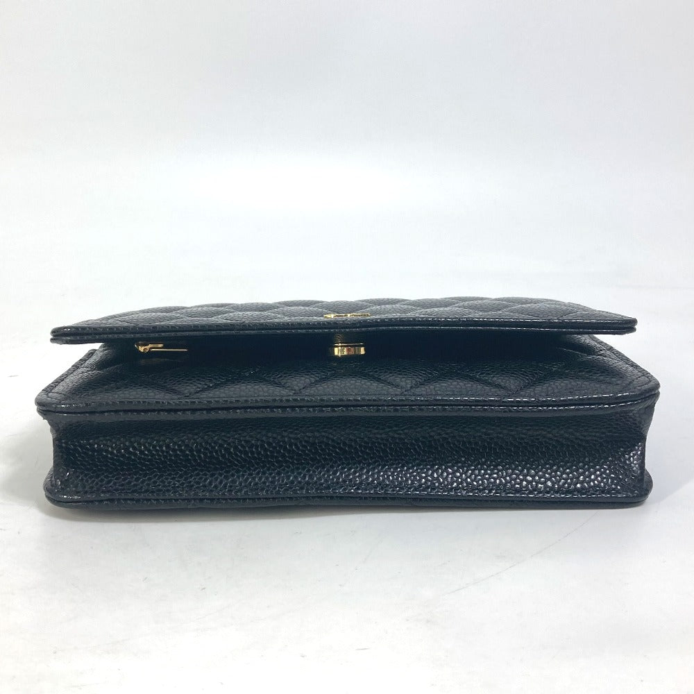 Chanel Shoulder Bag Ap0250 Caviar Skin Black Long Wallet Purse Cc Coco Mark Women Used Authentic