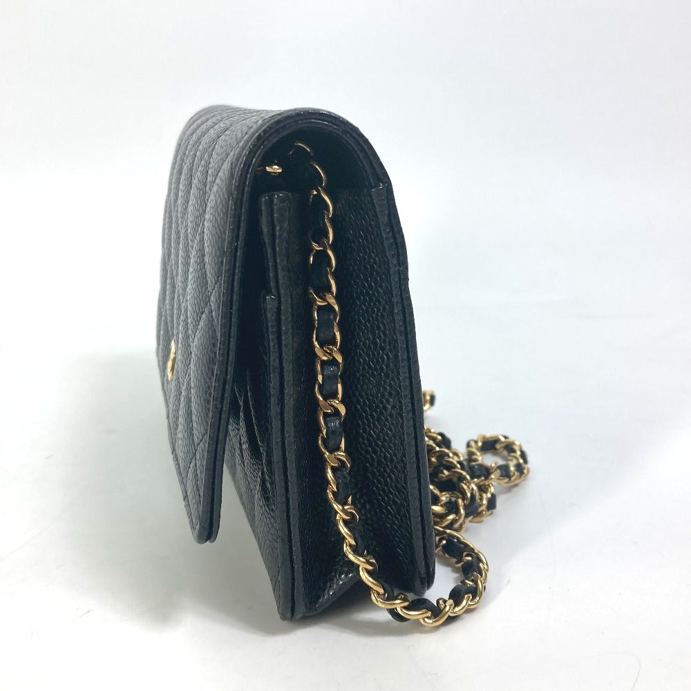 Chanel Shoulder Bag Ap0250 Caviar Skin Black Long Wallet Purse Cc Coco Mark Women Used Authentic