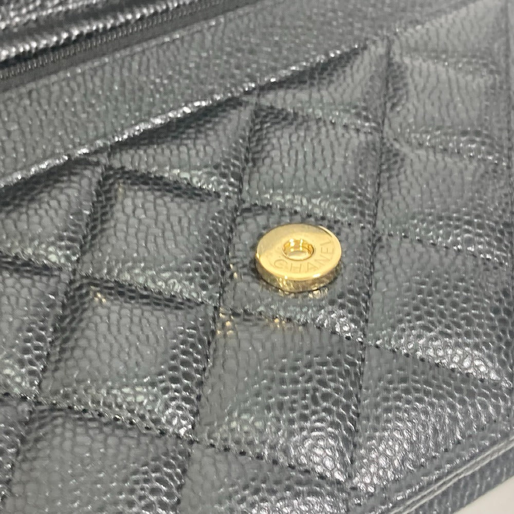 Chanel Shoulder Bag Ap0250 Caviar Skin Black Long Wallet Purse Cc Coco Mark Women Used Authentic