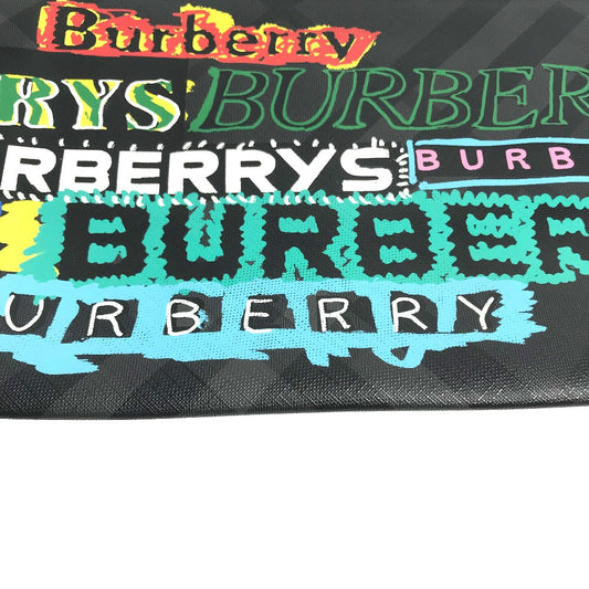 Burberry Clutch Bag Leather Black Graffiti Check Women Secondhand Authentic