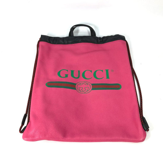 Gucci Backpack 516639 Leather Pink Drawstring Pouch Included Drawstring Backpack Women Used Authentic