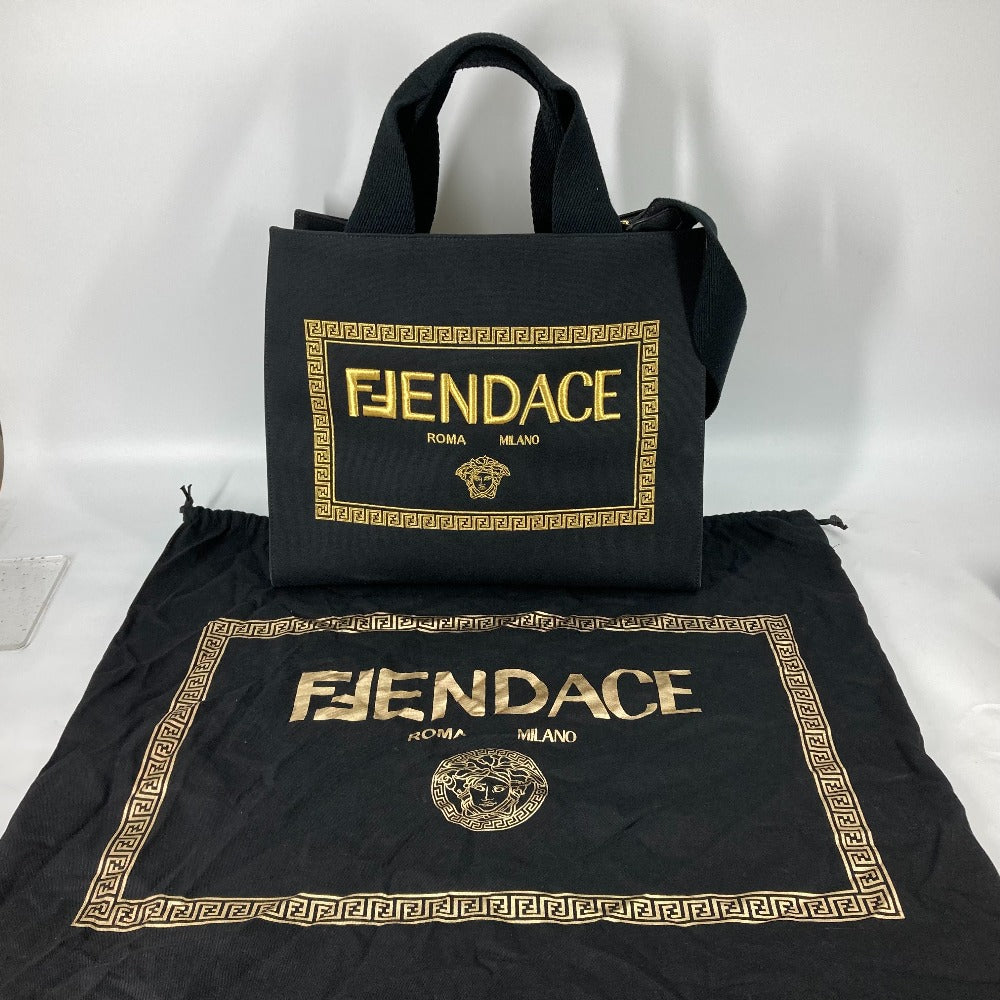 Fendi Shoulder Bag 8 Bh395 Canvas Black Versace Collaboration Fendace Fendace Women Used Authentic