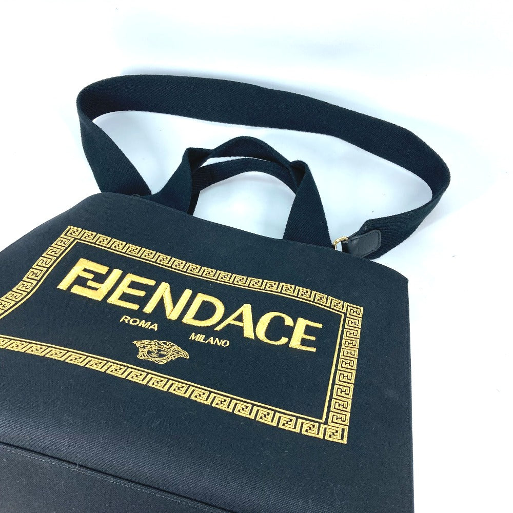 Fendi Shoulder Bag 8 Bh395 Canvas Black Versace Collaboration Fendace Fendace Women Used Authentic