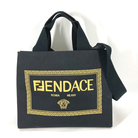 Fendi Shoulder Bag 8 Bh395 Canvas Black Versace Collaboration Fendace Fendace Women Used Authentic