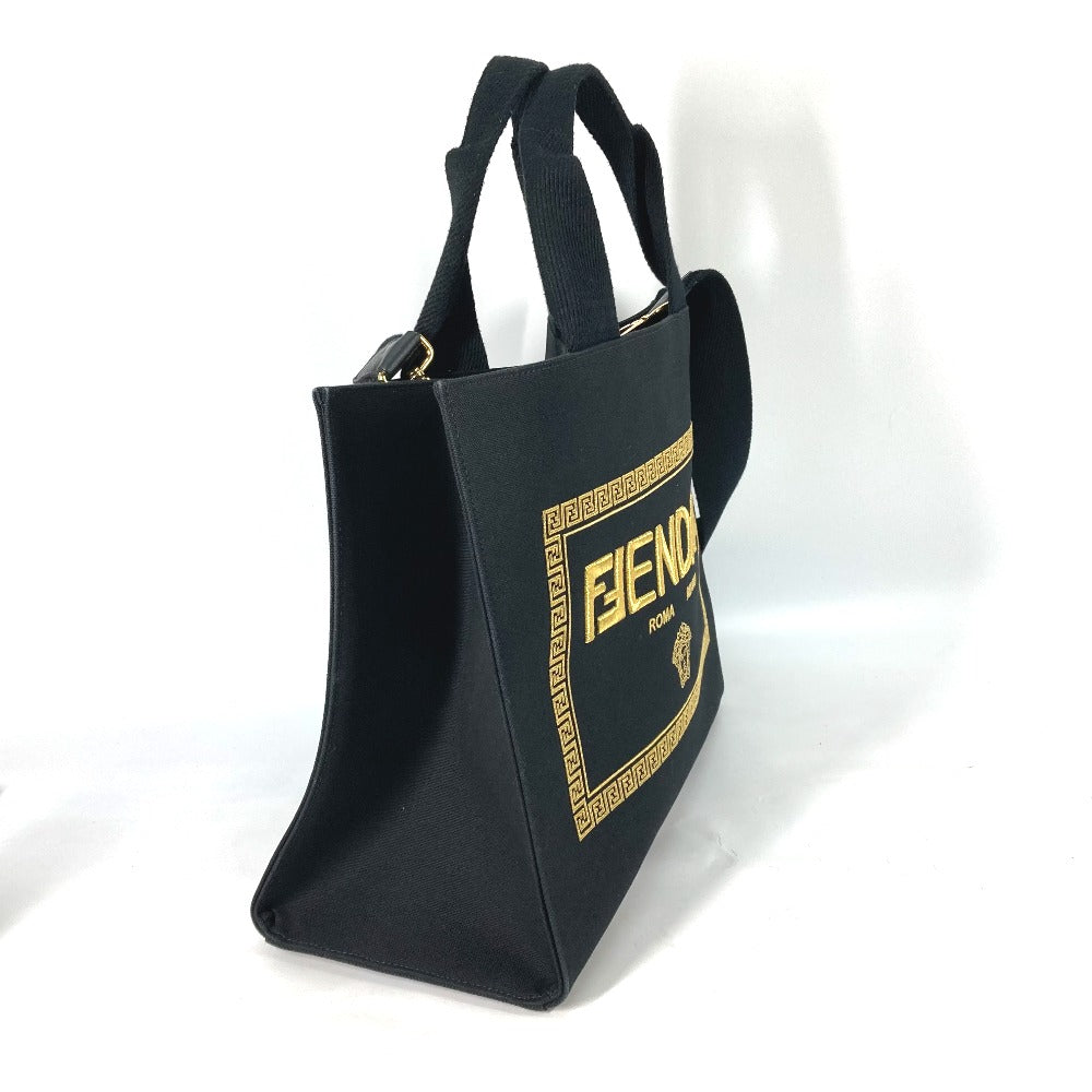 Fendi Shoulder Bag 8 Bh395 Canvas Black Versace Collaboration Fendace Fendace Women Used Authentic