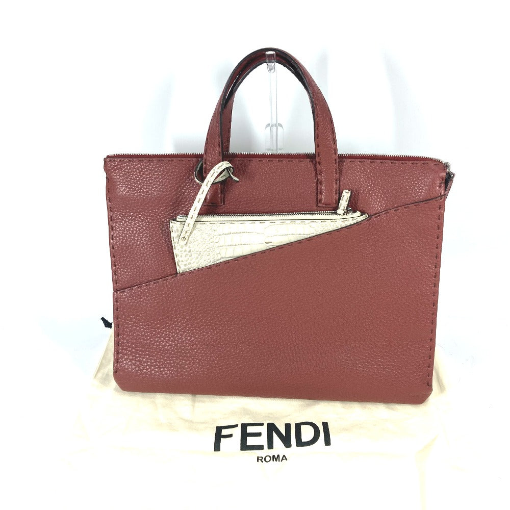 Fendi Business Bag Leather Brown Handbag Celeria Mens Used Authentic